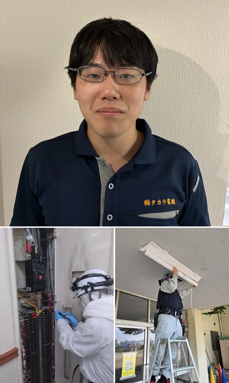 工事部の成田さんと、分電盤・照明器具の施工風景